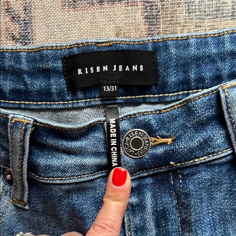 Blue Flare Wide Leg Jeans with Distressed Details - Picture 2 of 5